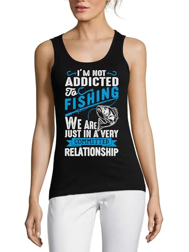 Débardeur en coton pour femme noir avec citation humour pêche imprimée