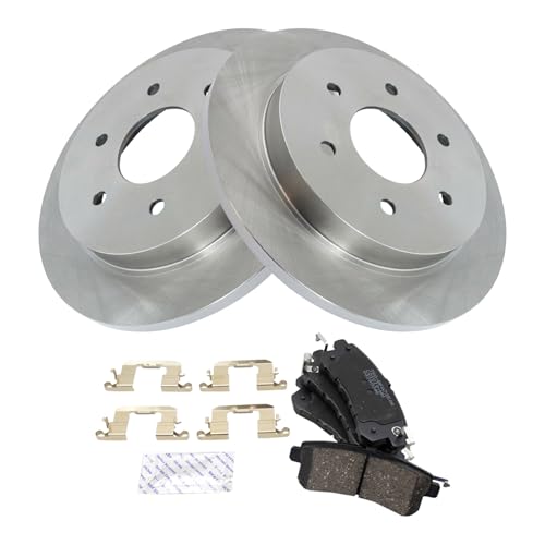 Image of TRQ Rear Brake Pad and Rotor Set Ceramic Solid Rotors Compatible with 2017-2019 Nissan Armada