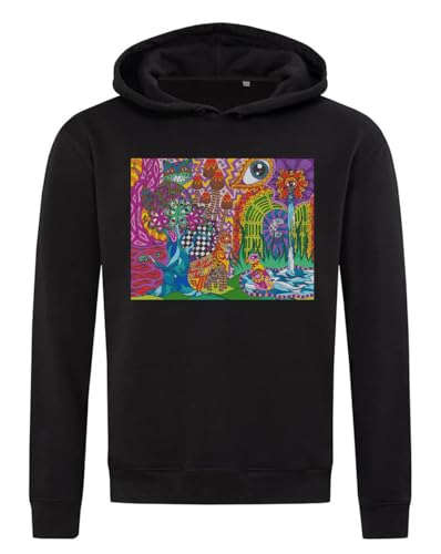 Sweat Shroom Art coton mélangé noir, hoodie graphique et confortable pour homme et femme