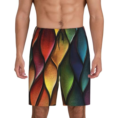 Mens Pajama Pants - Abstract Color Stained Glass Print Cotton Pajama Shorts for Men Shorts Casual, Pj Bottoms Lounge