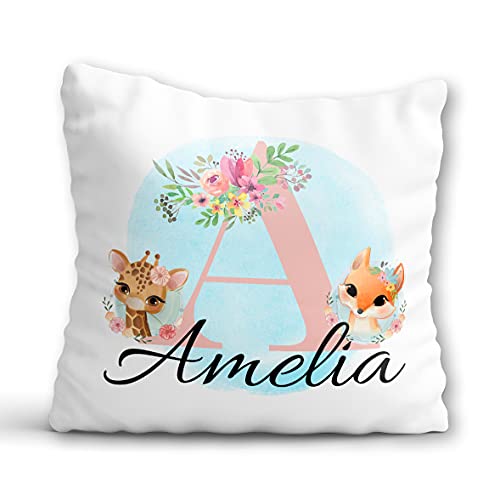 Personalised Girl Name Cushion - Baby Name Pillow Christmas Gift Girls - 1st Birthday Gift for Daughter Granddaughter Niece - Girls Christening Gift - Custom Nursery Room Decor Girls Bedroom