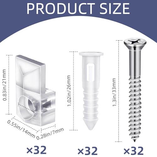 Image of 32Pack Mirror Holder Clips,Clear Plastic Mirror Clips,Frameless Mirror Mounting Hardware,Mirror Holders for Wall Mounting,Mirror Mounting Hardware with Screw,for Cabinet,Glass,Wall,Door,Picture Frames