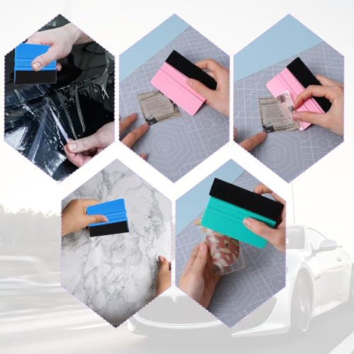 Oruola 4 Stück Kunststoff Filz Rakel mit Filzkante,10 x 7.4 cm Folienrakel Set,Rakel Set,Filzrakel für Autofolien,Wandtattoos,Folierungs Werkzeug zum Autofolien,Folienglättungsschaber,Mehrfarbig