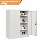Frideko Metal Storage Cabinet with 2 Door and 3 Adjustable Shelves, 109CM Tall Storage Cupboard with Lock for Home, Office, Warehouse(Light Grey) - Image 5