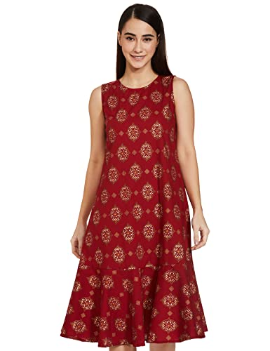 Image of Amazon Brand - Myx A-line Sleeveless Dress (PAG 101 Golden JAAL RED Large)