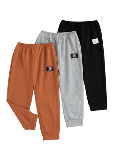 3 Packs Little Boys Elastic Waist Joggers Sweatpants Kids Pull-On Active Athletic Pants