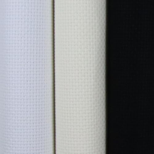 Image of KCS 3 pc of 15 inch x 18 inch(38cmx45cm) 14 Count Cross Stitch Cotton Aida Cloth Needlework Rolled Fabric Box,14CT,White+Antique White+Black