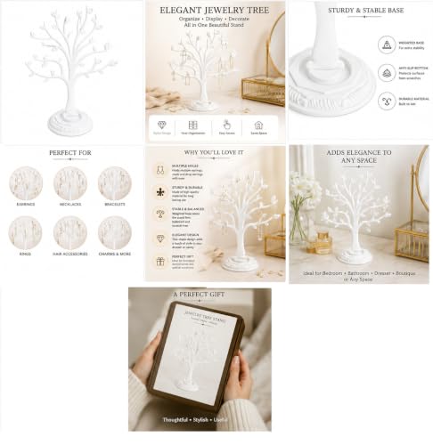 Image of morel JEWEL TREE PLASTIC EARRING ORGANIZERS - EARRING HOLDER WITH 29 HOLES FOR STUDS, EARRING,HANGING EARRINGS, DISPLAY STORAGE STAND - WHITE WITH PLASTIC BASE.(PACK OF 2)
