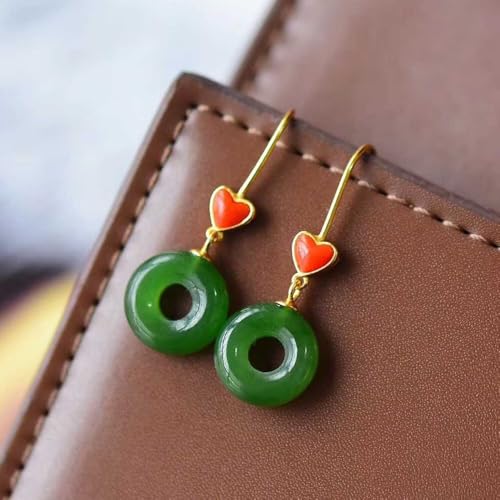 Pendientes de botón cómodos de plata S925 e hipoalergénicos con jade verde 6