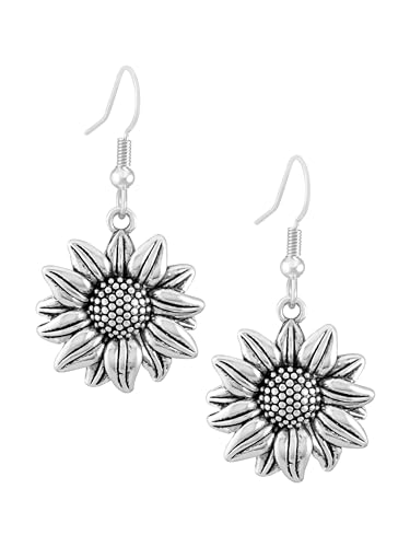 MINACHI Boho Vintage Summer Silver Plated Sunflower Dangle Drop Earrings Jewelry Gift for Women