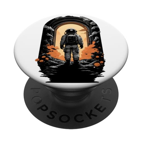Lost cosmonaut walking in unexplored portal SPACE PopSockets Swappable PopGrip, Black