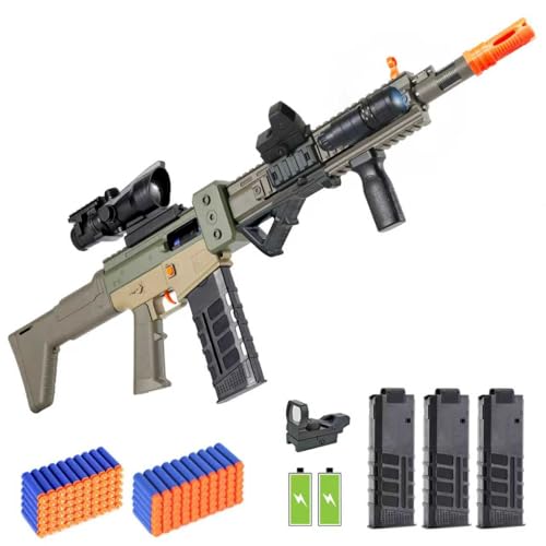 Realistic Toy Gun for Nerf Guns Darts, Foam Blaster - with Scope 120 Soft Bullets 3 Magazines, Semi-Auto Sniper Rifle Electric Machine Guns for Boys 6-12 Age for Kids and Adults