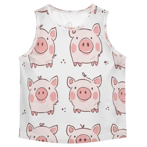 Cute Pink Pig Pattern Boys Tank Top Athletic Crew Neck Sleeveless T-Shirts Kids Tops 3-15Y