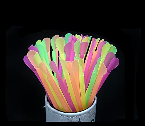 Huegu Pappbecher Strohhalm Mit Löffel Strohhalme Plastik BUNT Wiederverwendbar Cocktail Strohhalme für Slush Eis Becher Saft Getränke Milch Tee Cocktailglas Party (6 x 200 mm x 500) Cover