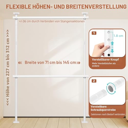 WELDUN Teleskop Kleiderstange Verstellbar Kleiderschrank Kleiderstange – Ansicht 2