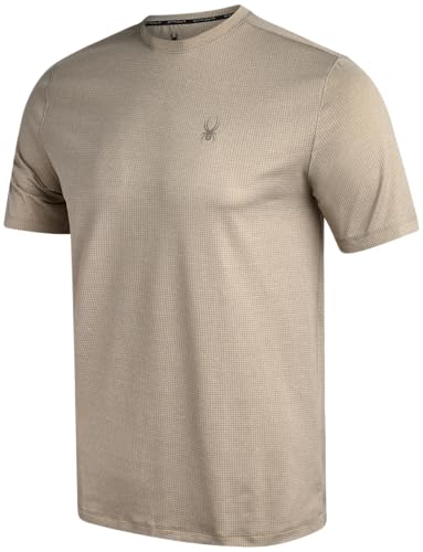 Spyder Mens Athletic Shirts - Moisture Wicking Short Sleeve Crewneck Workout Shirts for Men - Relaxed Fit Mens Shirts for Gym, Size Medium, Gravel