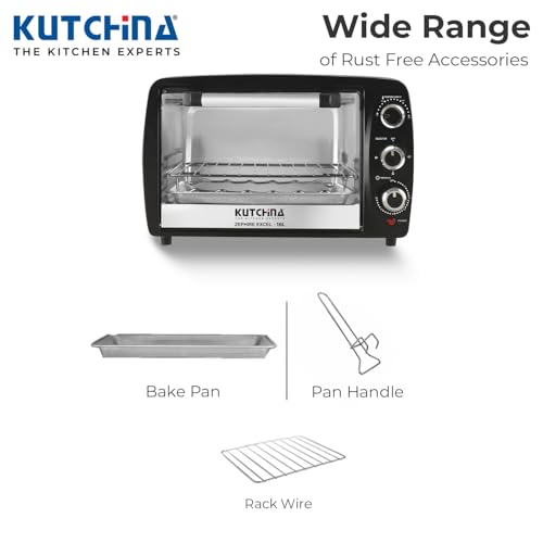 Image of KUTCHINA Zephire Excel 16 Liter Otg Oven For Kitchen, 1200W | Oven Toaster Griller With Auto-Shut Off, Timer Control | Otg 16 Litres For Baking, Grilling, Toasting | 1 Year Warranty, Black