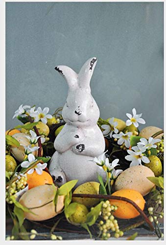 Yangmei Antique White Bunny Ceramic Rabbit Statue Easter Spring Decoration Vintage With Distressed Rustic Bunny Figurine Mantel Shelf Ornament Gift #TOP3