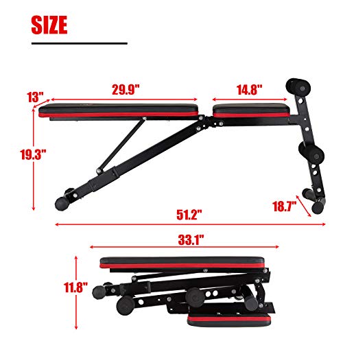 PAPABABE Weight Bench, Adjustable Strength Training Bench with Wider Backrest for Full Body Workout