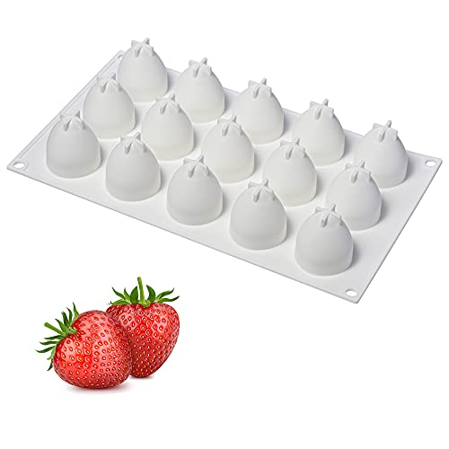 ONNPNN 15 Cavity Strawberry Shape Cake Mold, Creative Strawberry -shaped Silicone Mould, 3D Fruit Shape French Dessert Mousse Molds, Chocolate Pastry Moulds Cakes Decorating Too for Candle Soap