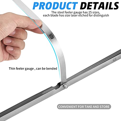 2 Pieces 25 Blade Long Feeler Gauge Set 0.038-1.02 Mm, Stainless Steel Feeler Gauge Dual Marked Metric And Imperial Measuring Tool, Silver #TOP4