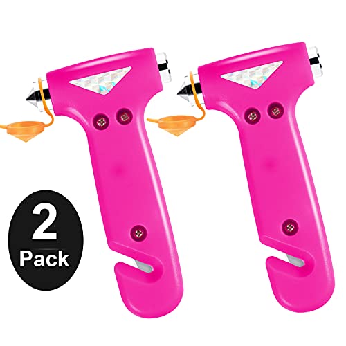 PDDYIER 2-Pack Car Safety Hammer, Emergency Car Escape Tool with Window Breaker and Seat Belt Cutter, Sharp Glass Breaker & Seatbelt Cutter, Automotive Life Rescue Tools for Car, Office, Home, Pink