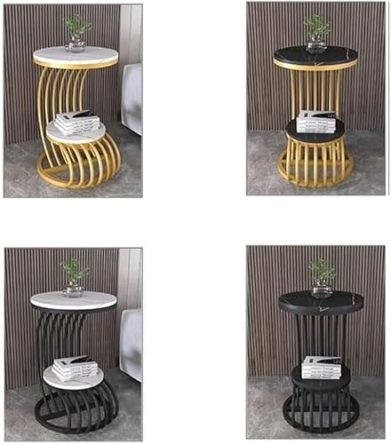Image of Modern Marble Top Side Table with Metal Frame | Luxury End Table for Living Room, Nesting Coffee Table Bedroom & Lounge Decor (Black)