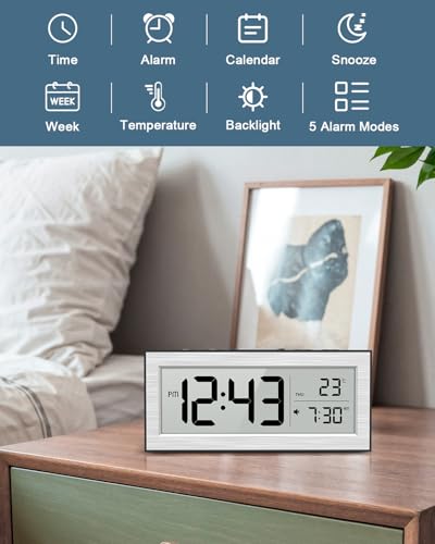 Reloj despertador digital a pilas con temperatura y pantalla LCD 5