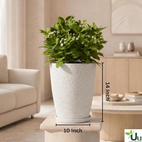 Image of Urban Upvan 14 Inch Tower Pot with Tray (White) with Vermicompost | Large Round Flower Pot | Durable Lightweight Plastic Planter for Indoor Outdoor Plants, Balcony & Garden, (Pack of 1)