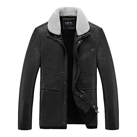 Vinter skinnjacka för män Plus Fleece Slim Youth Varm pälskrage Jacka-svart_XXL