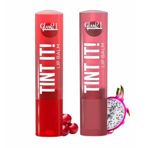 Image of Glam21 Tint it! Lip Balm | Everyday Hydration & Moisturized Lips with Vitamin-E, Shea Butter, Avocado Oil, SPF15 |Lip Care For Dry & Chapped Lip | 3.5gm Each | Combo Pack Of 2 (Cranberry & Dragon Fruit)