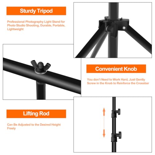 Image of EMART Photography T-Shaped Background Stand 3x6.5ft Adjustable Photo Tripod Stand with 2 Spring Clamps for Video Studio