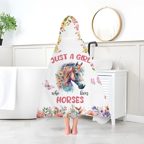 Image of Horse Hooded Bath Towels for Girls,Soft Cotton Swimming Shower Beach Blanket (Horse)