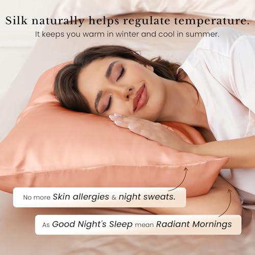 Image of THXSILK 100% 25 Momme Mulberry Silk Pillowcase for Hair and Skin Heath, Best Gift Choice, Grade 6A+ Silk Both Sides, Natural Mulberry Silk Pillow Cover with Zipper, 1pc (King 20 inchx36 inch, Rose Gold)