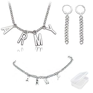 PPX Heren jongens letter A.R.M.Y hanger halsketting, armband en 2 stuks oorbellen voor fans, KPOP BTS gtan Boys…