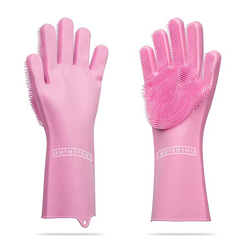 Mcgradyxm Magic SakSak Reutilizable 100% Guantes de Limpieza de Silicona Guantes Antibacterial Multiusos, Resistente al Calor Silicone Cleaning Scrubber Gloves (S Rose)