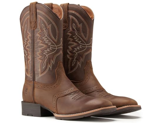 SUREWAY Western Boots For Men - Mens Square Toe Cowboy Boot,Oil/Slip Resistant,Durable Fashionable Classic Pull on 10 Inch Wellington Boots - Soft Toe Work Boots3