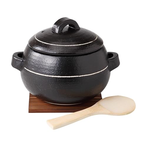 Japanese Donabe Rice Cooker - 3 Go with Bamboo Rice Scoop and Trivet Mat - Banko Ware - Made in Japan