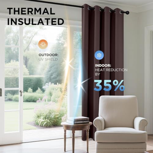 Image of 100% Blackout Curtains 84 Inches Long, 2 Thick Layers Heat and Full Light Blocking Soft Thermal Insulated Drapes for Bedroom (Set of 2 Pc, Coffee, 7 Feet)