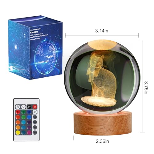 Image of Large 3D Cat Night Light, 16 Color Changing with Remote Control for Bedroom Decor, Ideal Cat Gifts