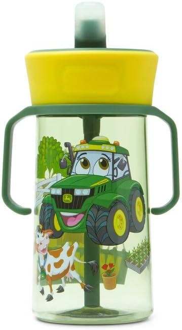 TOMY John Deere Pop-Up Straw Trainer Cup by ERTL – Toddler Sippy Cup with Easy-Grip Handles, Durable Plastic & Push-Button Hygienic Straw, Ages 12 Months+ (LP88973)