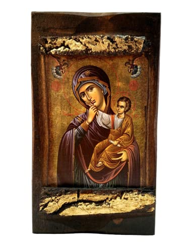 Icône chrétienne orthodoxe grecque bois Mère de Jésus Mp3_2