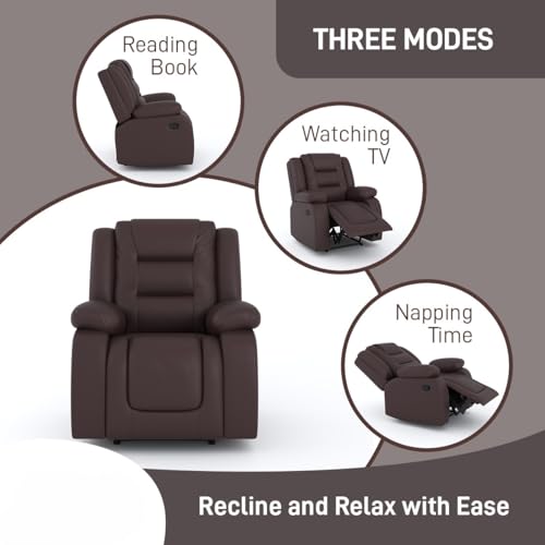Image of Amazon Brand - Solimo Fraklin | Single Seater Sofa Recliner | Manual Recliner (Leatherette Brown)