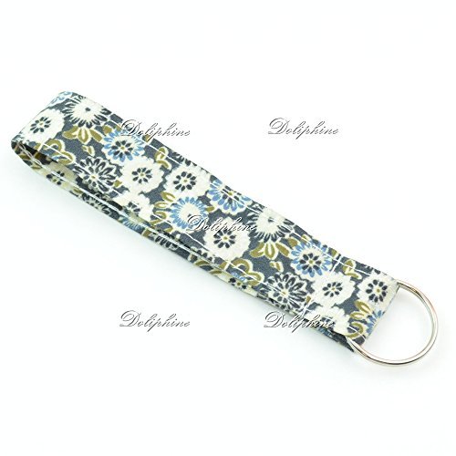 Floral Print Wristlet Fabric Lanyard Key Chain for Key fob, ID Badge Holder. Key, Purse, USB (Black)