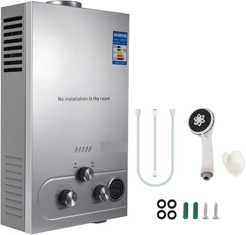 Calentador de Agua Instantáneo Gas GLP, Acero Inoxidable, Capacidades 6L/18L, Portátil con Pantalla LED y Seguridad Multinivel para Baño, Cocina y Hogar,12L