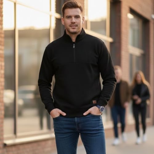 Image of Men's Lightweight Front Zip Pullover - Trendy Fleece Sweatshirt for Winter Wear