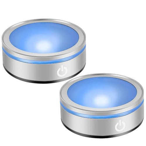 Image of 2Pcs LED Light Base, RGB Multicolor Round Lighted Display Stand, Non-slip Pedestal, USB & Battery Operated, for 3D Photo Crystal Glass Art, Spherical Artwork, Tumbler & Holiday Party Decoration