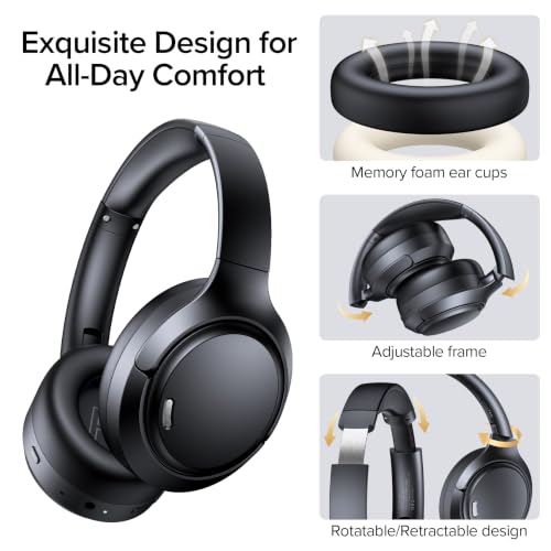 Hybrid Active Noise Cancelling Bluetooth 6.0 Headphones 120H Long Playtime, 6 ENC Mic, Over Ear Headphones Wireless, Hi-Res Audio, Memory Foam Earcup, Transparency Mode ANC Headphone for Travel Office - image 6