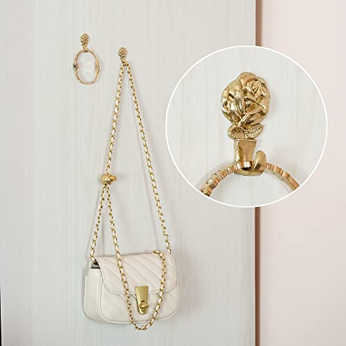 Image of 15 Pack Rose Shape Push Pin Hooks Picture Hangers for Hanging Or Holding Down Charts,Banners,Calendars,Posters,Picture,Photo Frame,Keys (Gold)
