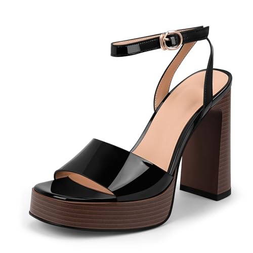 Women's Chunky Heel Platform Sandals Ankle Strap Open Square Toe Stacked Heel Shoes